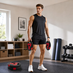 Juego de Discos de Pesas de 4 Piezas, Agujero Ø25 mm, Total 15 kg, 2x5kg, 2x2,5kg, de PP, Placas de Pesas con Agarres, para Mancuernas y Barras, para Casa, Gimnasio, Negro y Rojo