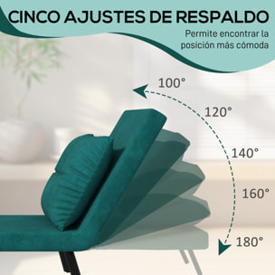 Sofá Cama de 1 Plaza 4 en 1, Sofá Cama Plegable Tapizado en Terciopelo con Respaldo Ajustable de 5 Niveles y Almohada Acolchada, para Oficina, Dormitorio, Salón, 63x73x81 cm, Verde