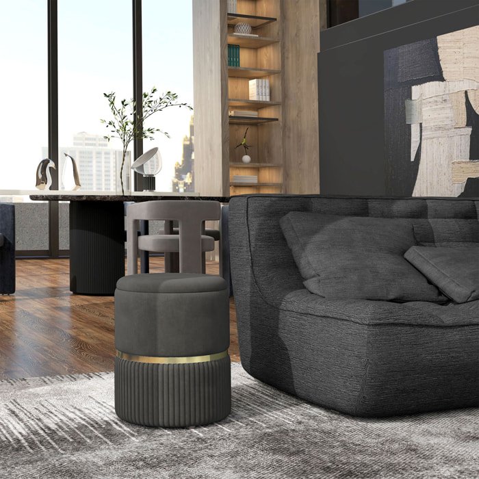 Pouf repose-pied tabouret design avec coffre de rangement velours côtelé acier brossé doré gris