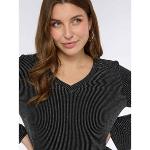 Fiorella Rubino - Camiseta de jersey laminado con escote en V - Negro