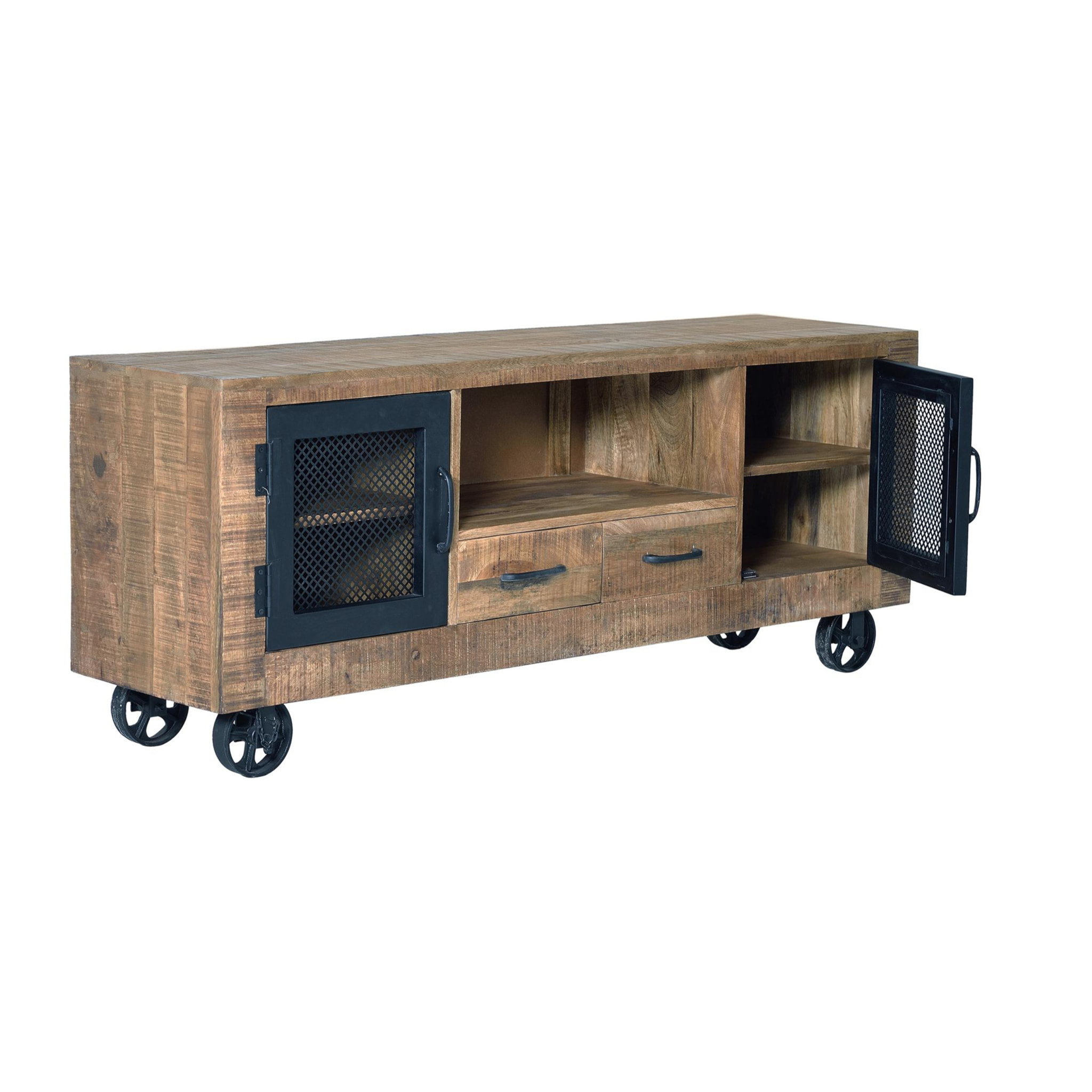 Mueble TV de Madera de Mango, Metal 150 Cm Estilo Industrial Moderno