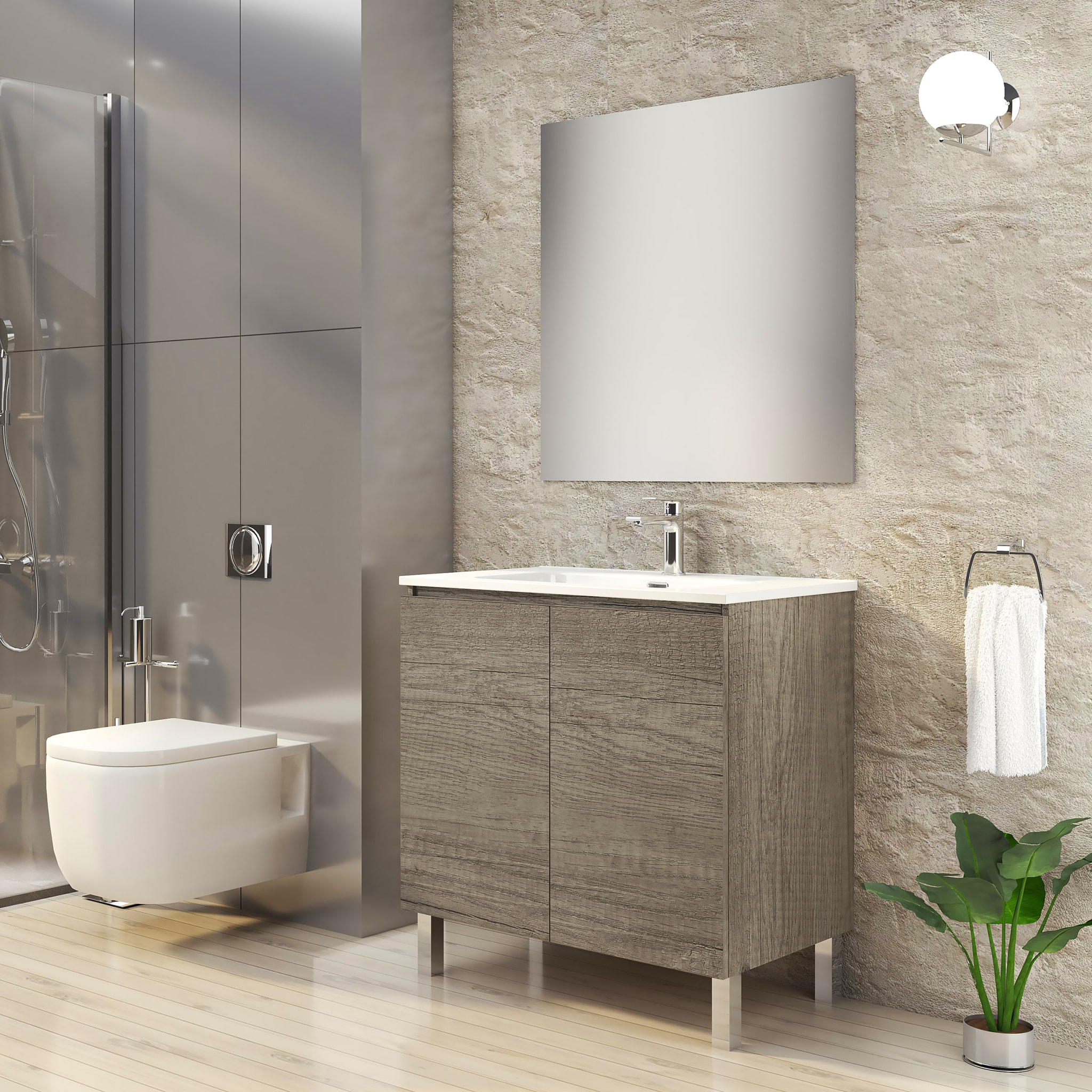 Conjunto de Baño Lust | 80 cm Nebraska | Dos Puertas | Lavabo Encastrado | No incluye Espejo | Mueble Montado | Alday