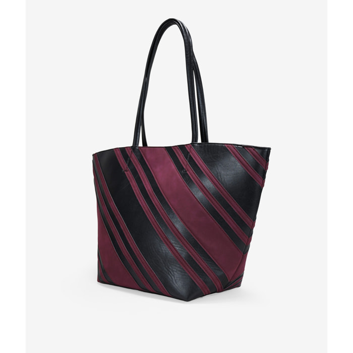 Bolso shopper negro con rayas burdeos