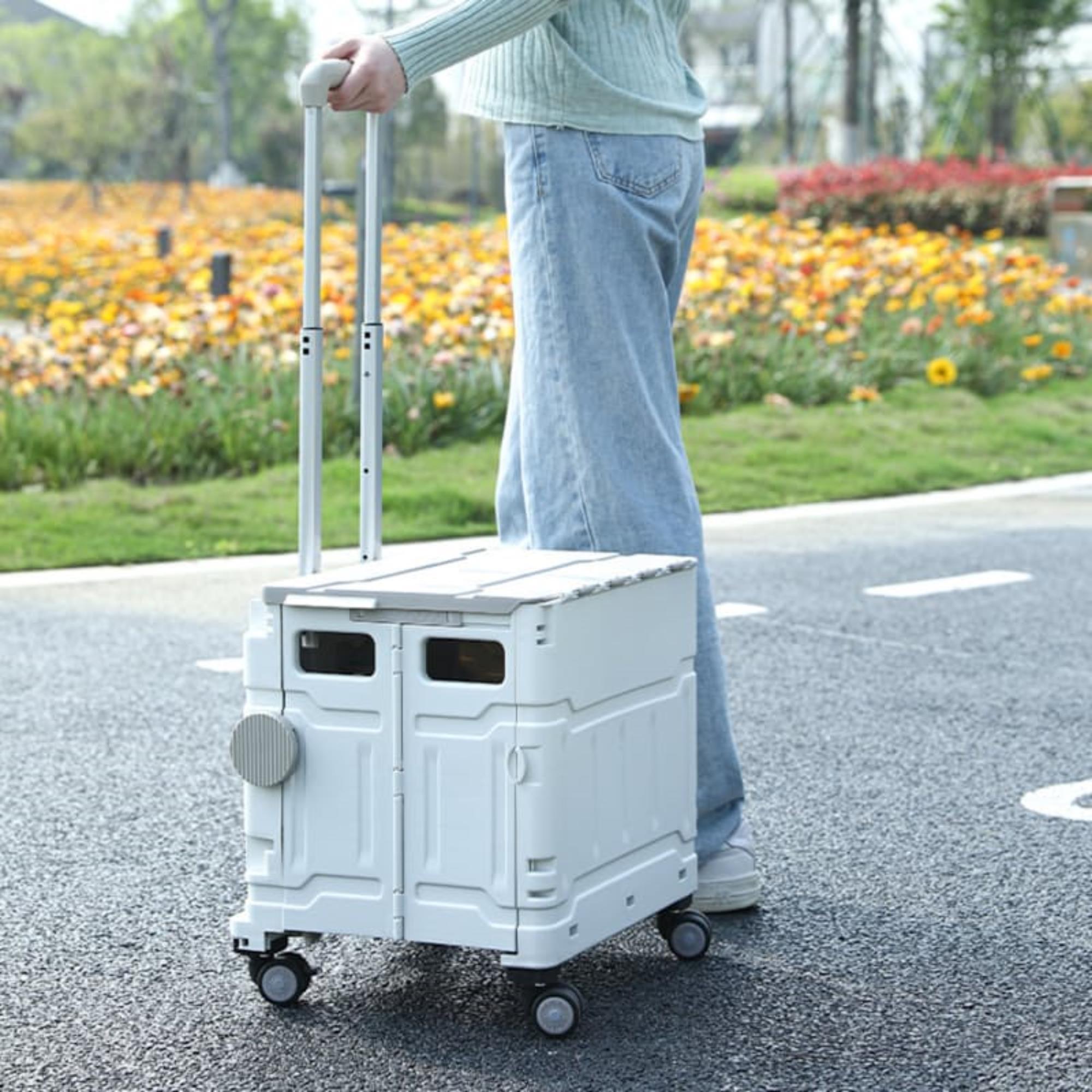 Carrito de almacenaje Plegable 43,5x44x93cm con 4 ruedas giratorias de 360º color Gris-56L