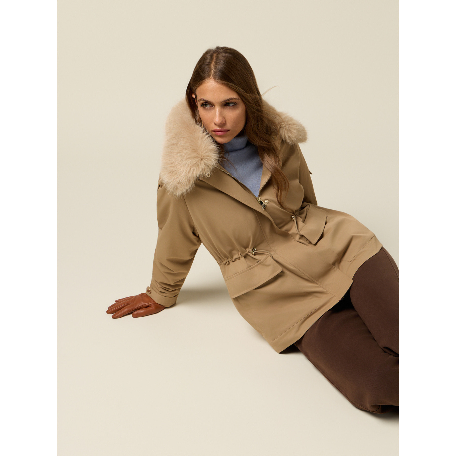 Oltre - Parka imbottito con colletto peloso - Beige
