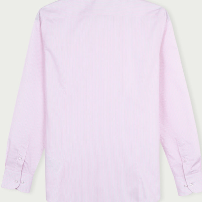 Camicia Uomo 1 Bottone Italiano Slim Cotone Riga Stretta Rosa/Bianco