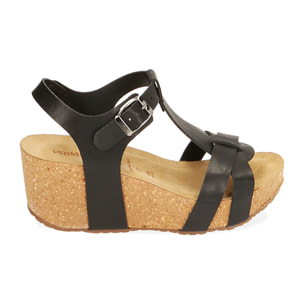 Sandalias negras con cuña fussbett de 5,5 cm.
