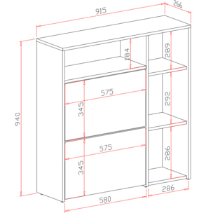 Scarpiera Mobile Portascarpe Salvaspazio Ingresso Con 2 Ribalte Doppia Profondità 4 Vani A Giorno Design Moderno 91.5x94x26.6 Cm Grigio E Cemento