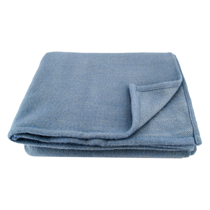 Couverture laine véritable - Bleu ciel