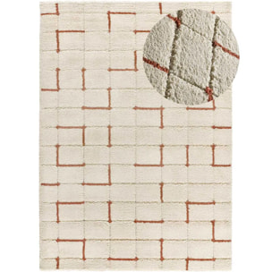 BRENDA Alfombra shaggy geométrica con relieve beige y motivos caldera, varias medidas disponibles