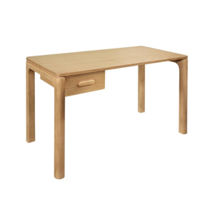 Bureau bois d'hévéa placage chêne 1 tiroir naturel - L 120 x l 60 x H 75 cm - Garance
