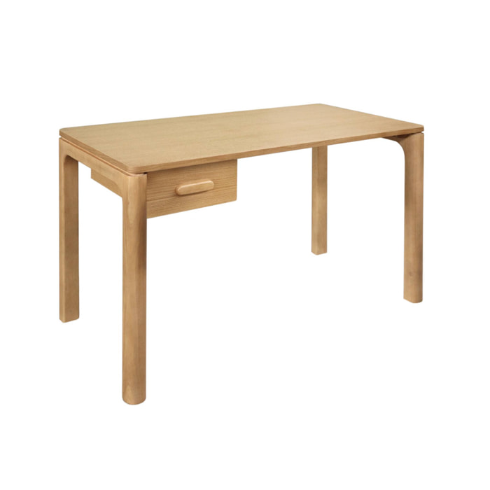 Bureau bois d'hévéa placage chêne 1 tiroir naturel - L 120 x l 60 x H 75 cm - Garance