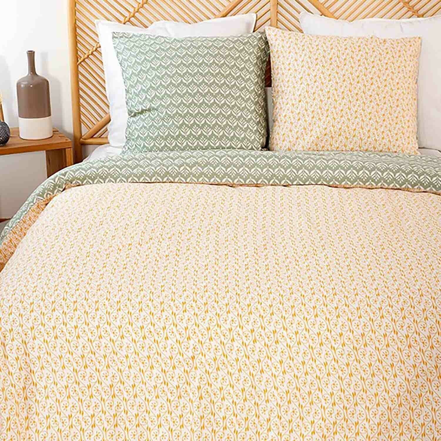 Parure housse de couette imprimé 100% satin de coton - orient - vert