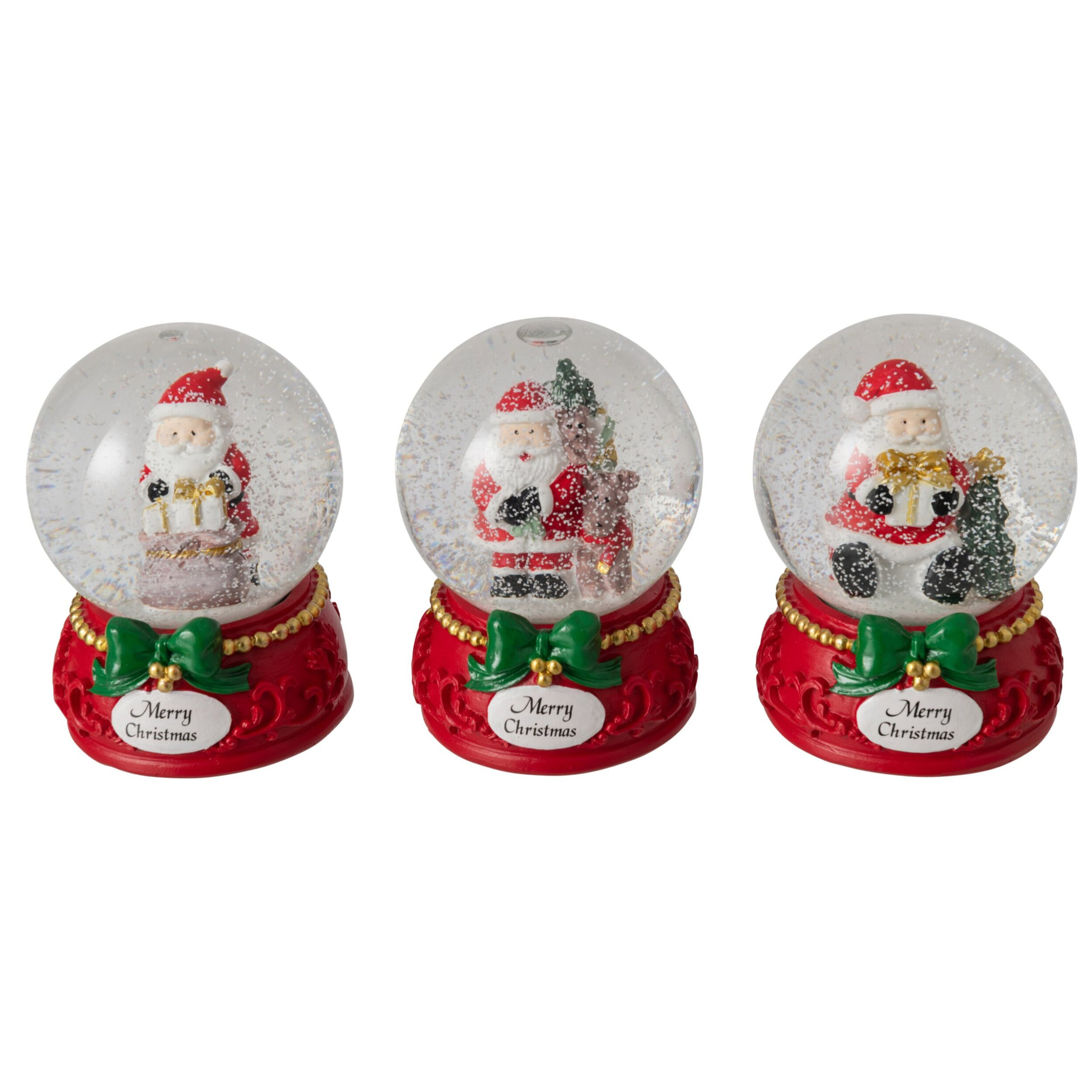J-Line Boule de neige Père Noël - polyrésine - vert/rouge - large - assortiment de 3