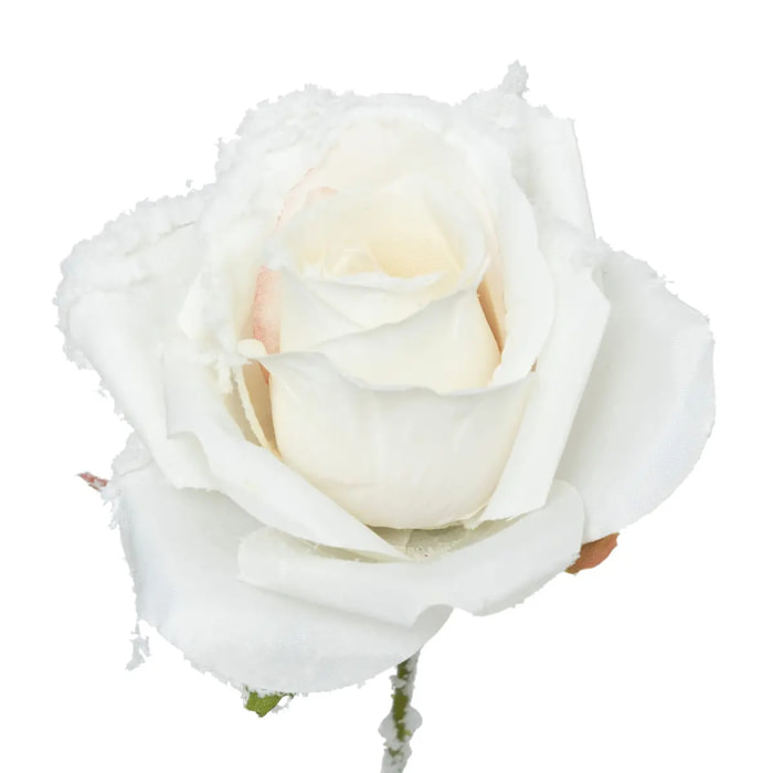 Branche rose blanc enneigée H62