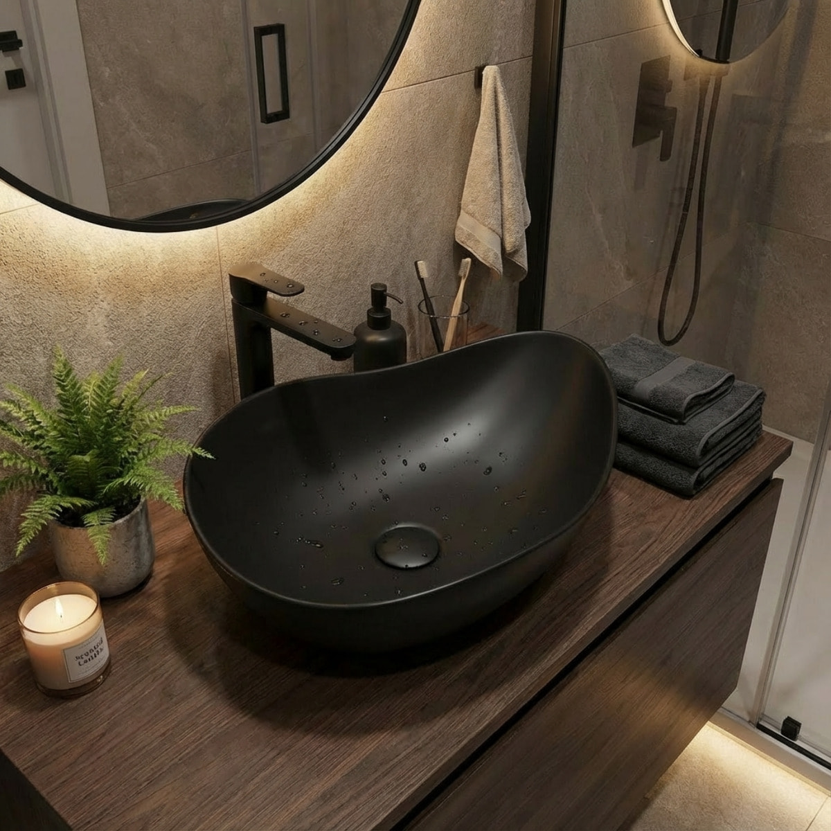 Vasque à poser design asymétrique 50,5 x 38 x 19 cm sans trop-plein noir mat PixL (CEPX5038BKM)