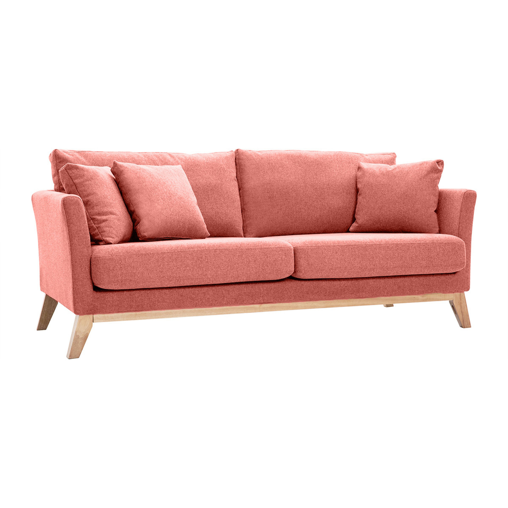 Canapé scandinave déhoussable 3 places en tissu effet velours texturé terracotta et bois clair OSLO