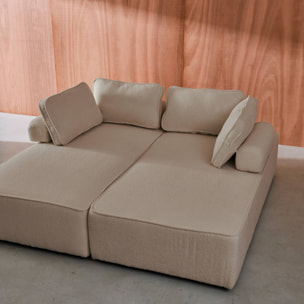 Set de 2 chauffeuses pour canapé modulable tissu bouclette beige 2 places Bao. L 180 x P 90 x H 74cm