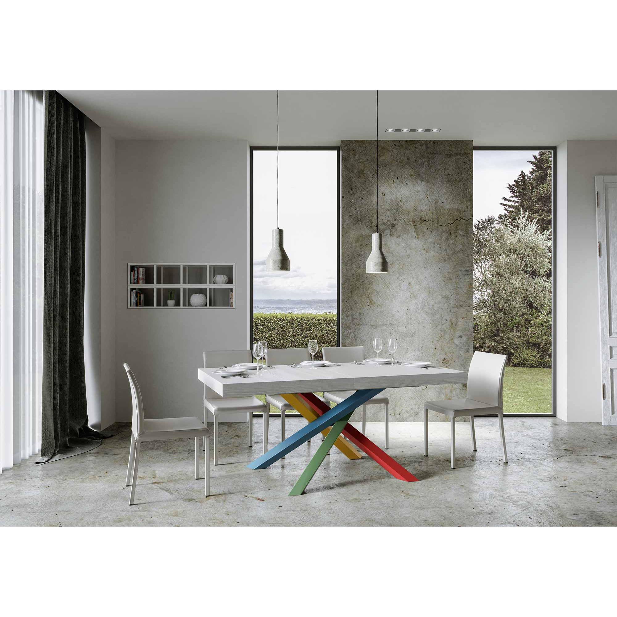 Mesa extensible 90x160/264 cm Volantis Premium Fresno Blanco estructura multicolor 4/B