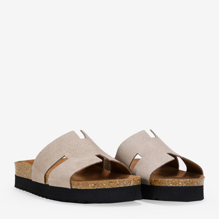 Sandalias de piel beige con suela bio