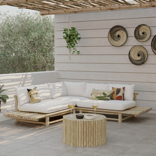 Table basse de jardin ronde en rondins de teck D70 cm - Imani