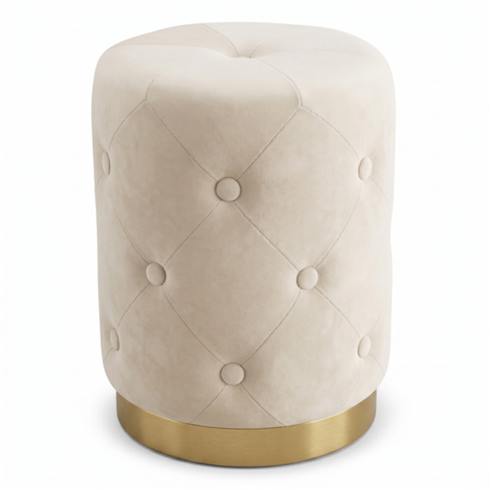 Pouf contenitore rotondo in velluto con base oro Ø37x47 cm, sgabello imbottito con vano portaoggetti, seduta elegante design moderno per salotto camera da letto ingresso cabina armadio e angolo trucco, portata fino a 100 kg