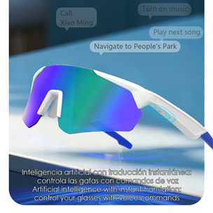 Gafas deportivas inteligentes QY PRO 2. Asistente de voz inteligente, traducción en tiempo real de más de 100 idiomas, control de música/llamadas y lentes UV400.
