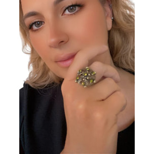Anillo Vintage cristales SW en redondo dorado y olivina