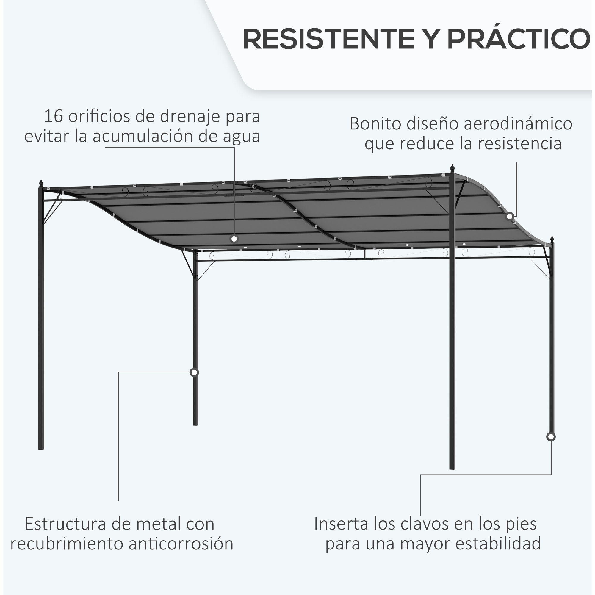 Outsunny Pérgola de Jardín 4x3 m Montado en Pared con Toldo y 4 Orificios Crema