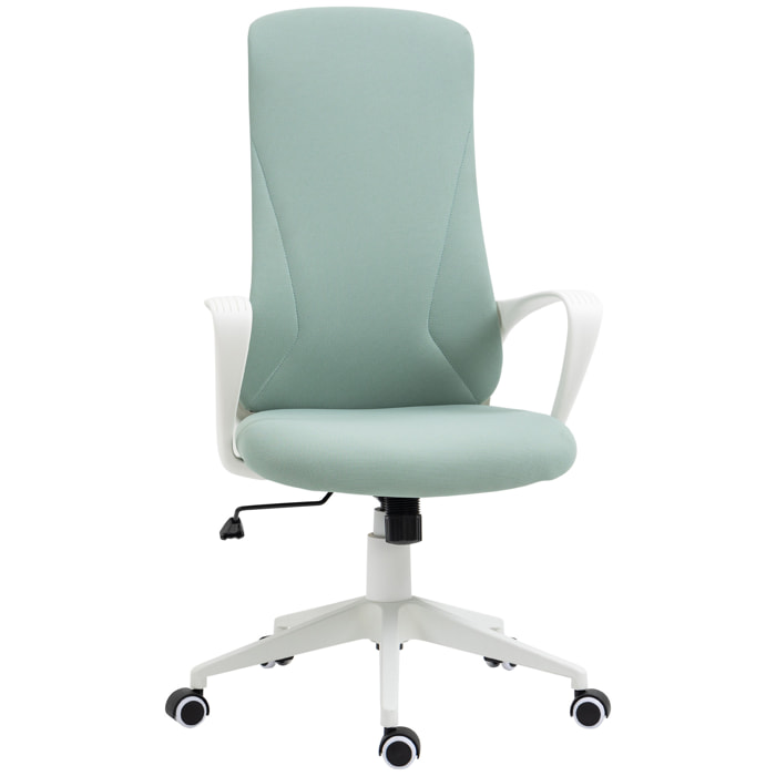 Fauteuil de bureau manager ergonomique inclinable réglable acier nylon blanc polyester vert d'eau