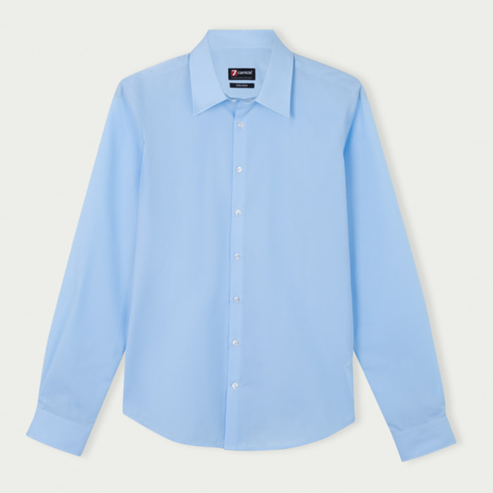 Camicia Uomo 1 Bottone Italiano Slim popeline fisso Celeste