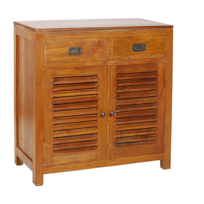 API - Bahut marron 2 portes persiennes 2 tiroirs bois Teck