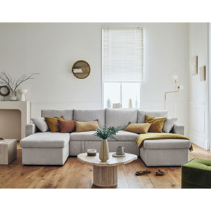 Cyrus - canapé panoramique en U - 7 places - convertible avec coffre - en velours côtelé - Gris clair