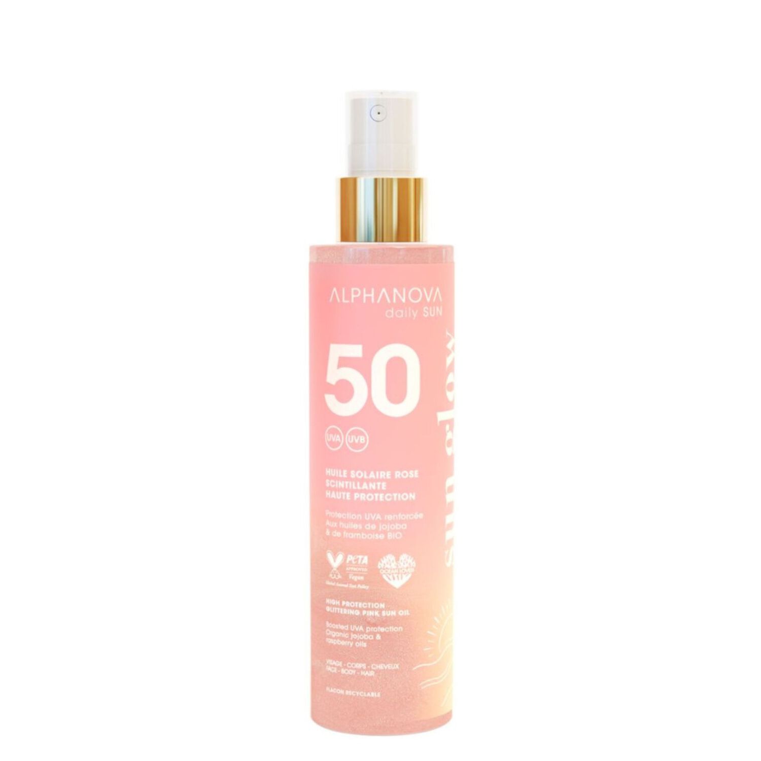 Sun Glow - Huile Solaire Rose Scintillante SPF 50 125 ml