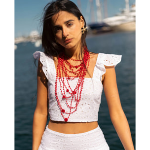 Top de mujer bordado con corte crop y espalda ajustable