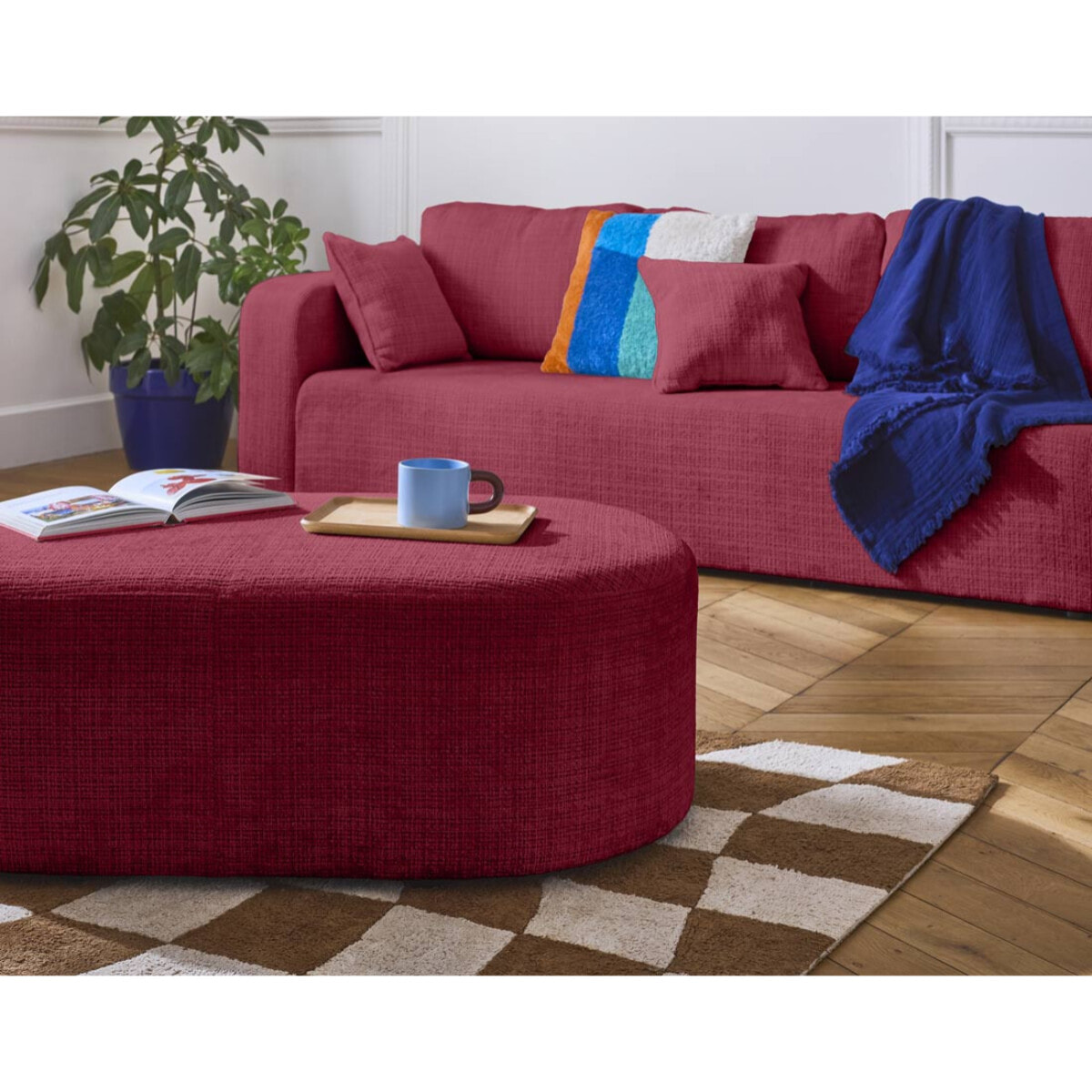 Miro - canapé droit 3 places - convertible avec coffre - en velours texturé - Prune