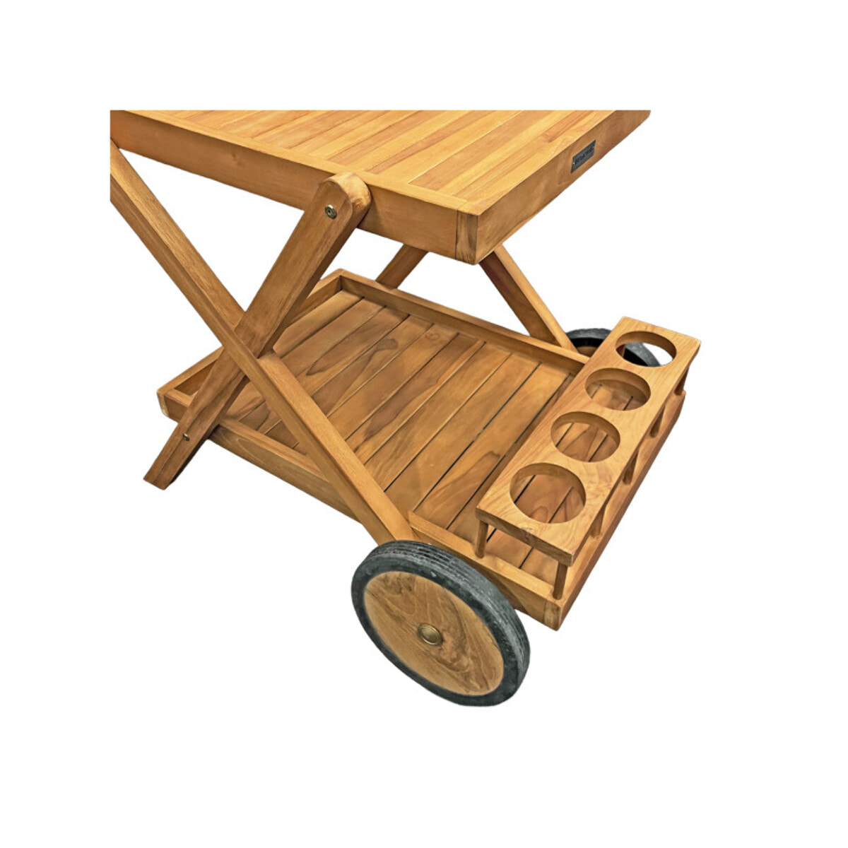Desserte 2 plateaux 4 porte-bouteilles en bois de teck massif – TECKIA