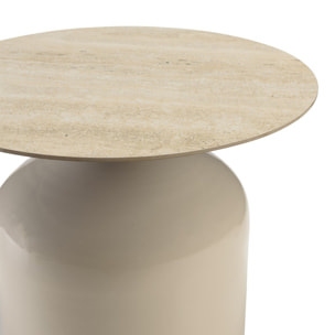 HORTENSE - Table d'appoint plateau carreaux vitrifiés pied en fer beige