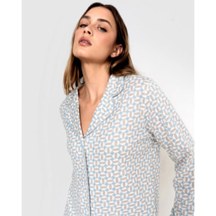 Pijama largo camisero algodón enrieta índigo