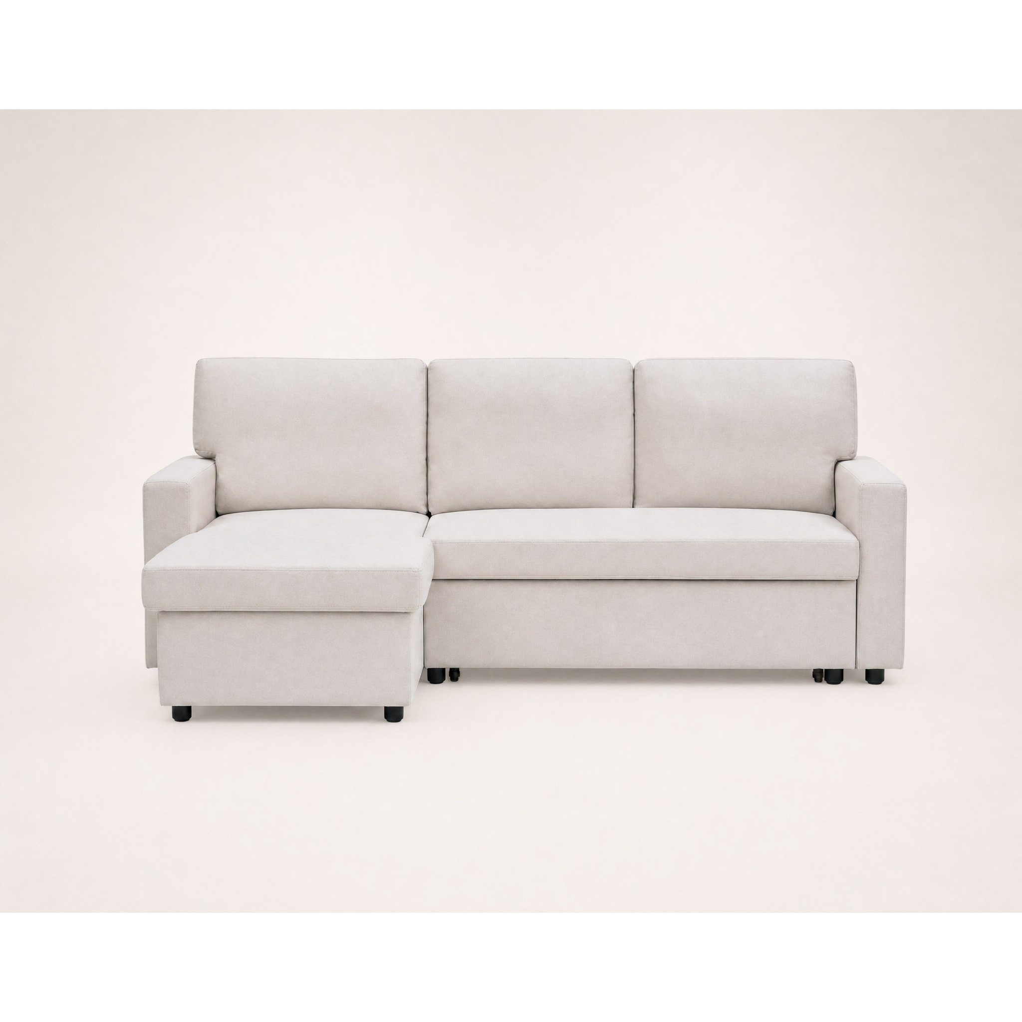 Meiya - canapé d'angle réversible 4 places convertible avec coffre en tissu - Beige