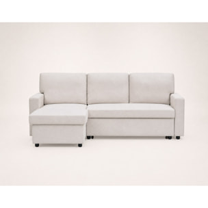Meiya - canapé d'angle réversible 4 places convertible avec coffre en tissu - Beige