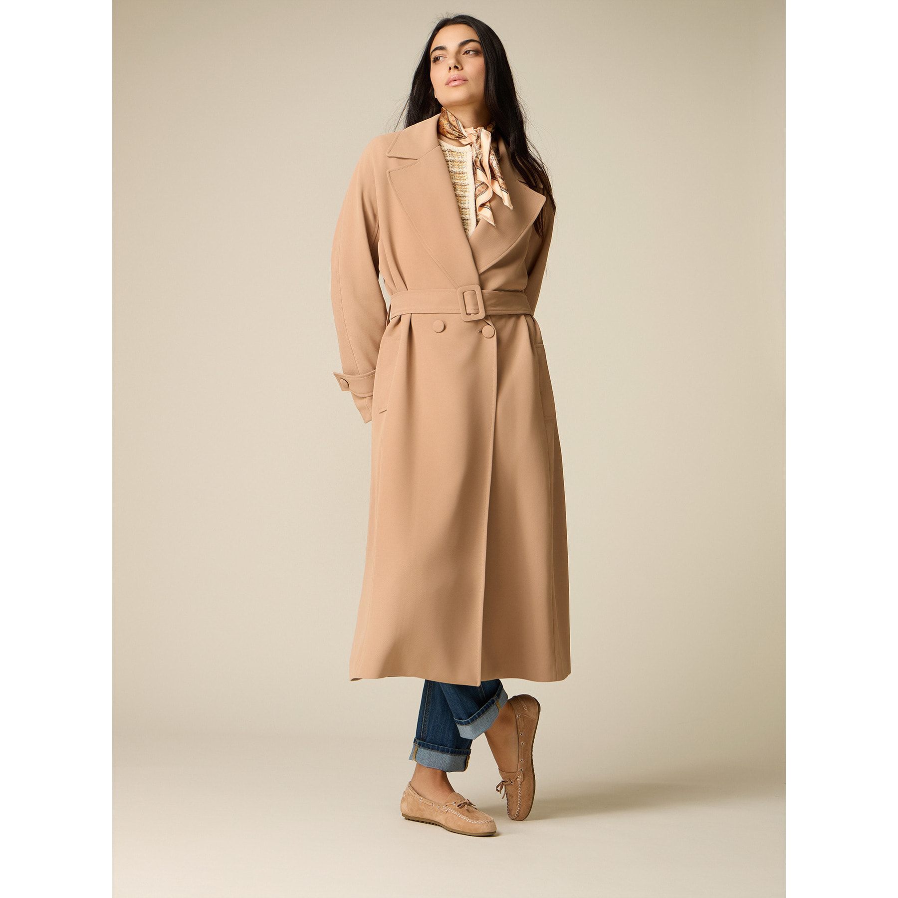 Oltre - Trench lungo con cintura - Beige