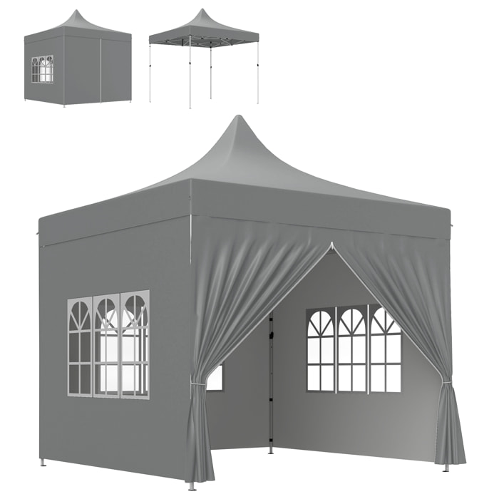 Carpa Plegable Pop-up Gazebo 3x3 m Cenador Plegable con 4 Paredes Laterales Anti-UV Altura Ajustable Marco Metálico Robusta y Bolsa de Transporte para Camping Fiestas Gris