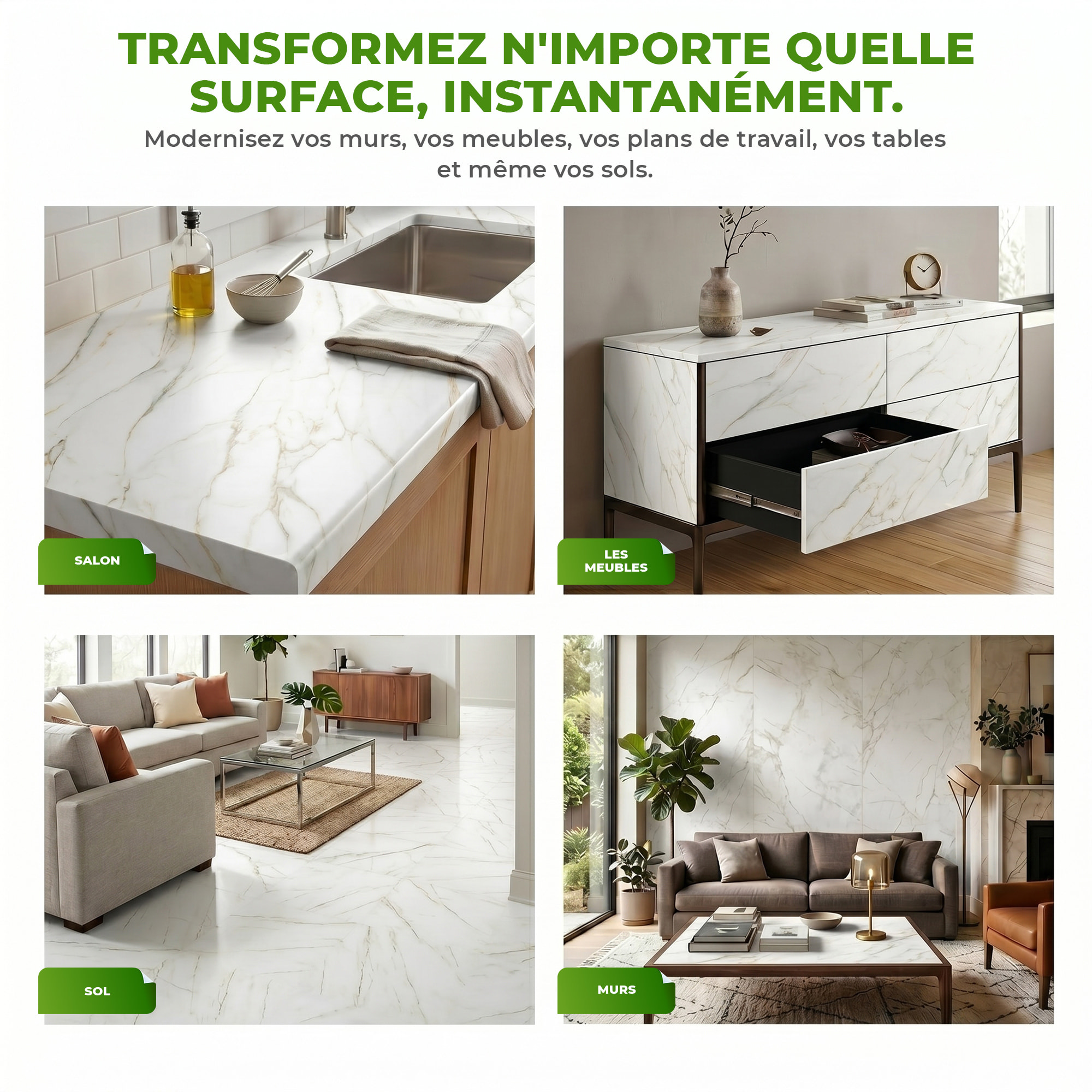 Sticker Sol avec laminat de Protection en Plastique Anti-dérapant | Stickers adhésif Sol - SOL MARBRE BLANC - 1 sticker