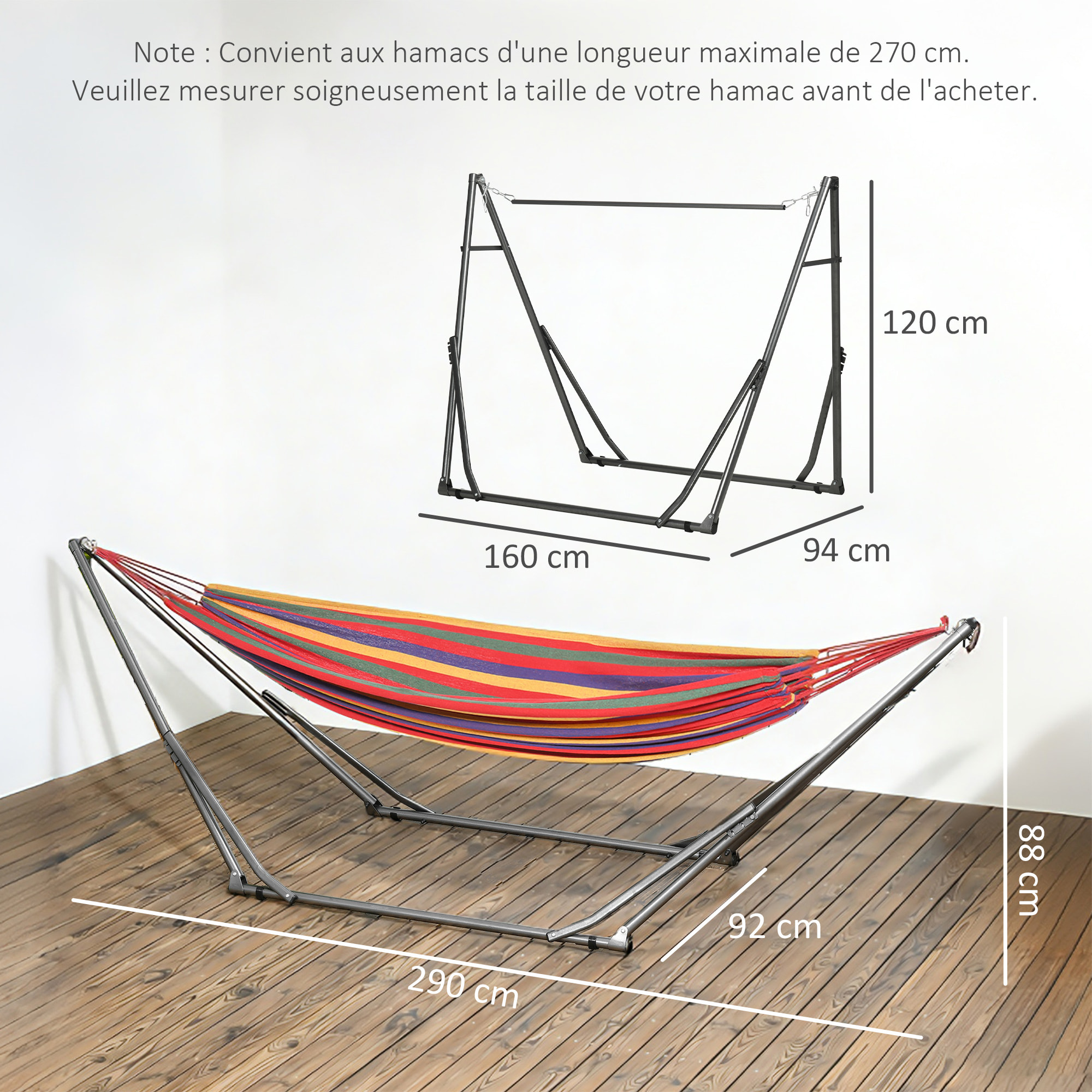 Support de hamac pliable et réglable structure en acier noir