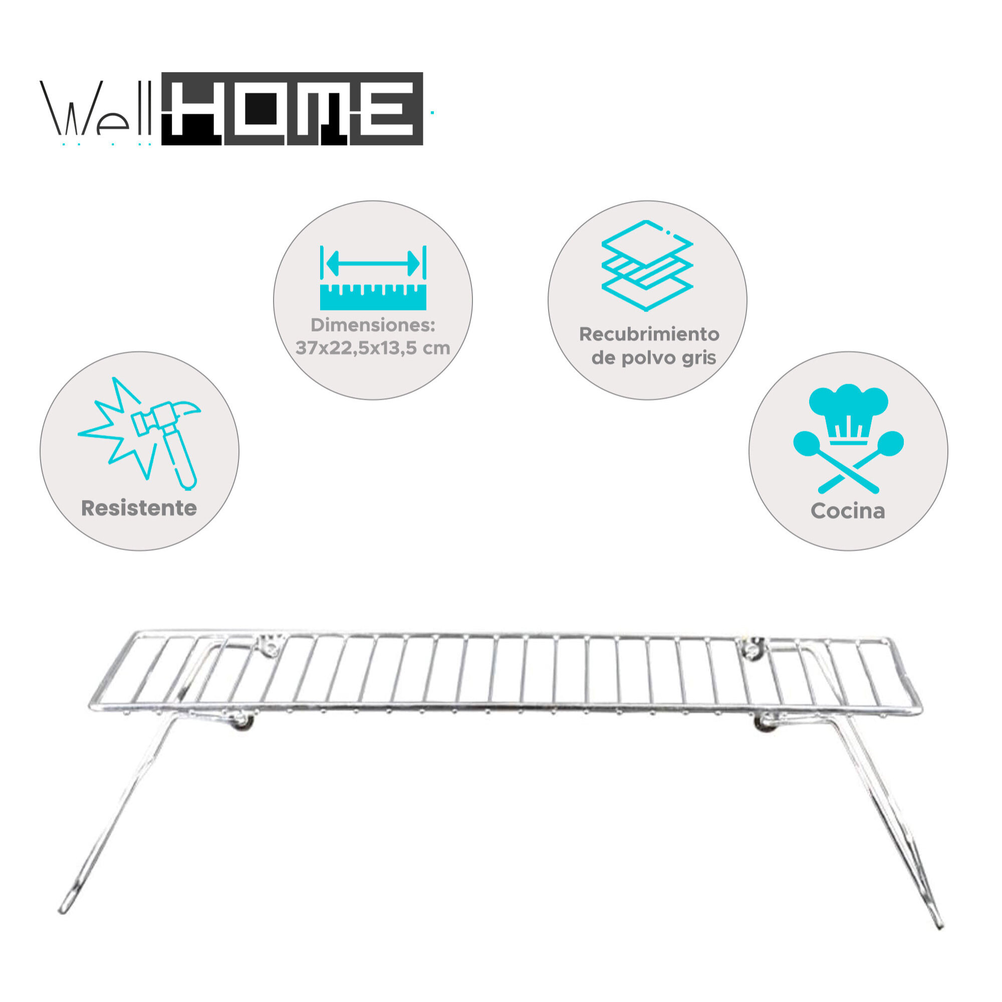 organizador de cocina en recubrimiento de polvo gris 37x22,5x13,5cm