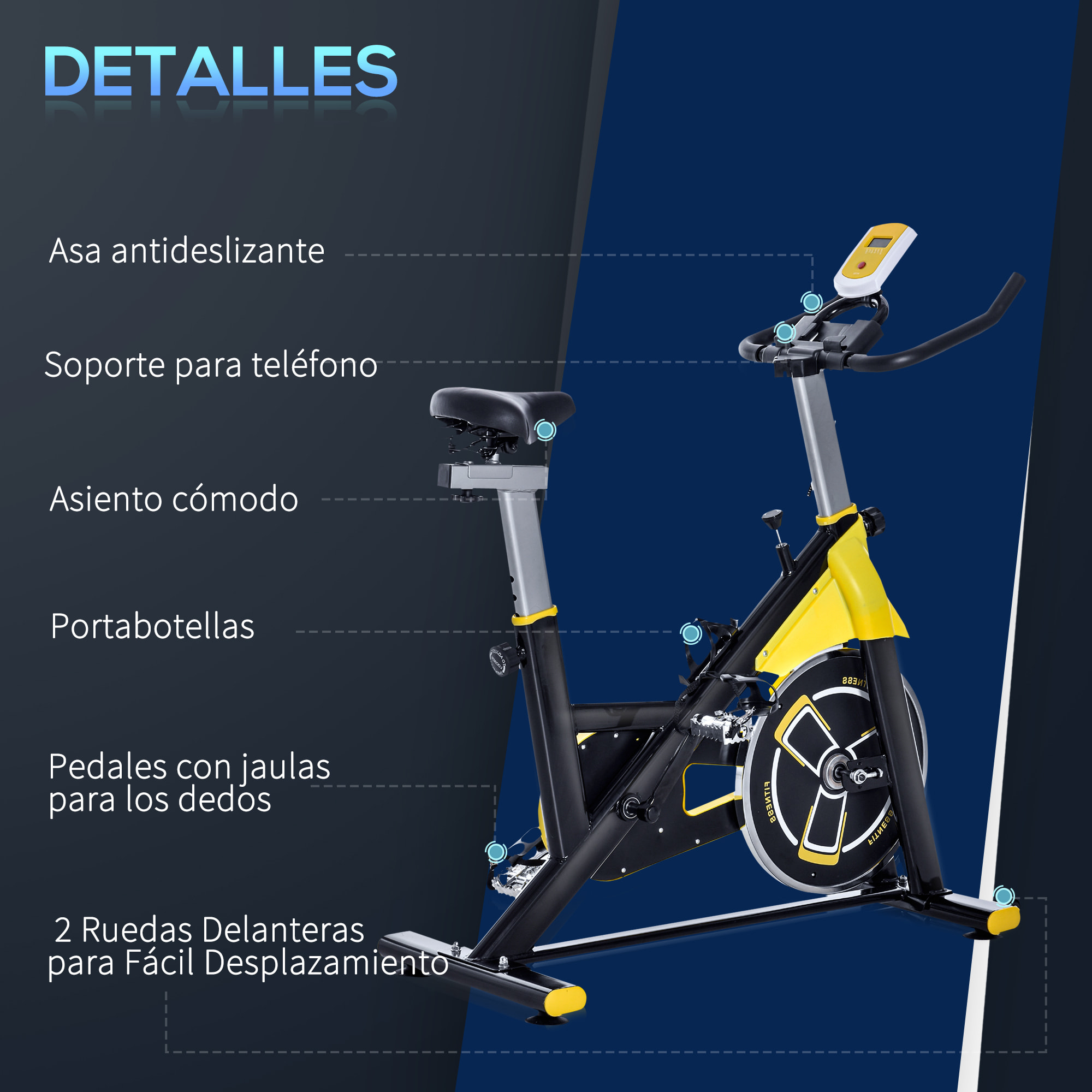 Bicicleta Estática con Resistencia Regulable Bici Estática Bicicleta de Fitness con Pantalla LCD Ruedas Manillar y Asiento Ajustable para Casa Gimnasio Amarillo y Negro