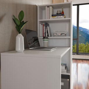 Scrivania Con Libreria Reversibile Salvaspazio Kirkensen Scrittoio Scaffali Laterali Mobile Desk Postazione Pc Studio 120 x 144 x 53 cm Bianco