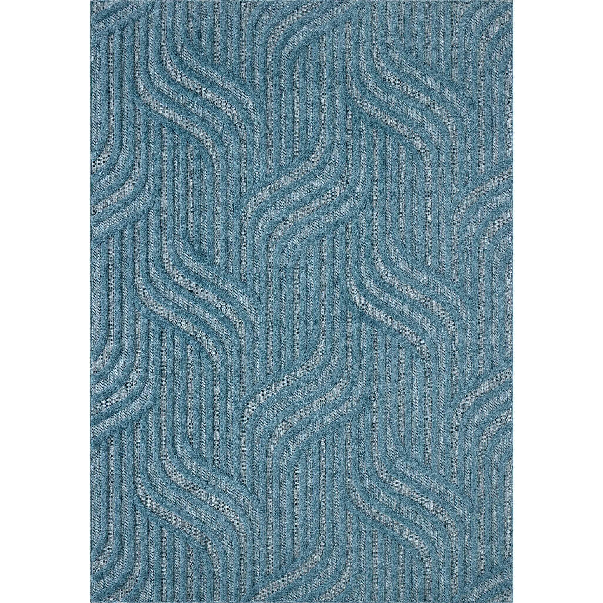 SANTORINI - Tapis d'intérieur/extérieur à motifs en relief abstrait - Turquoise