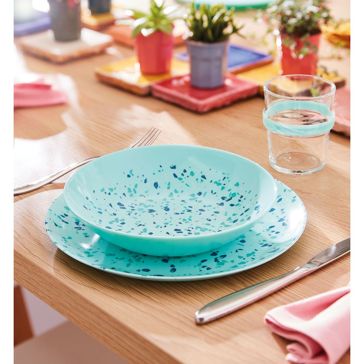 Assiette creuse turquoise 20cm Venizia - Luminarc - Verre opale extra résistant